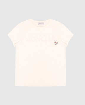 Moncler ENFANT Дитяча бежева футболка з фактурною вишивкою логотипа 8C000058390746