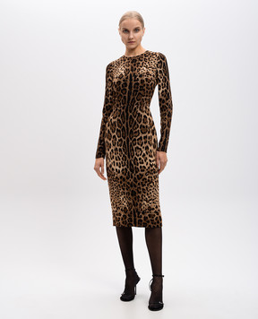 Dolce&Gabbana Коричнева сукня міді в анімалістичний принт F6ZJ7TFSRKI