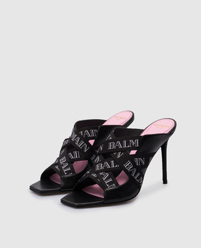 Balmain Чорні комбіновані мюлі з логотипом CN0UR003LNEL