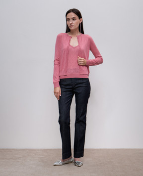Max Mara Розовый топ PLUTO из шерсти и шелка с кристаллами. PLUTO