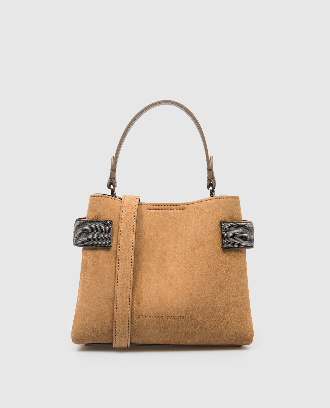 Brown suede bag with monil chain