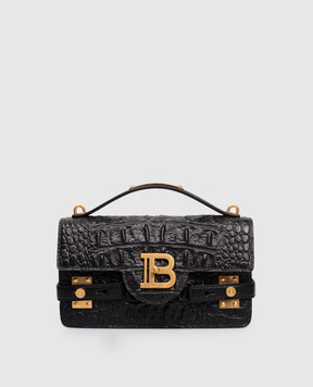 Balmain Чорна шкіряна сумка B-Buzz з тисненням під шкіру крокодила FN0DA828LOBC