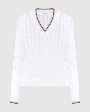 Brunello Cucinelli Белый ажурный пуловер из льна. MCO559402