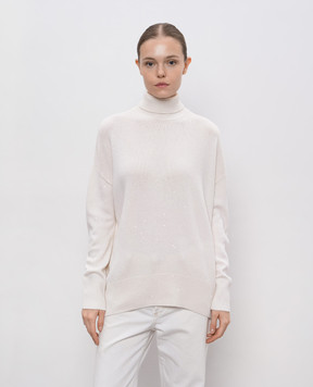 Brunello Cucinelli Білий светр з кашеміру та шовку в паєтки M73539914