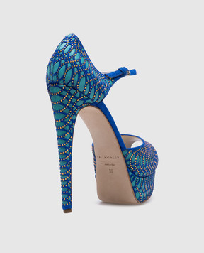 Brian Atwood Сині замшеві босоніжки з кристалами TRIBECA