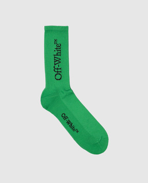 Off-White Зеленые носки с узором логотипа OMRA085S24KNI001