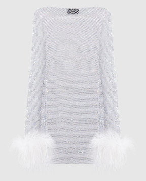 Santa Brands Белое платье мини с кристаллами и перьями страуса FEATHERSDRESS