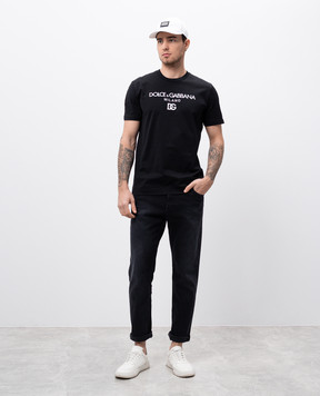 Dolce&Gabbana Чорна футболка з контрастним логотипом G8PD7ZG7B9X