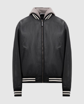 Palm Angels Черный кожаный бомбер с капюшоном с логотипом. PMJA043S25LEA001