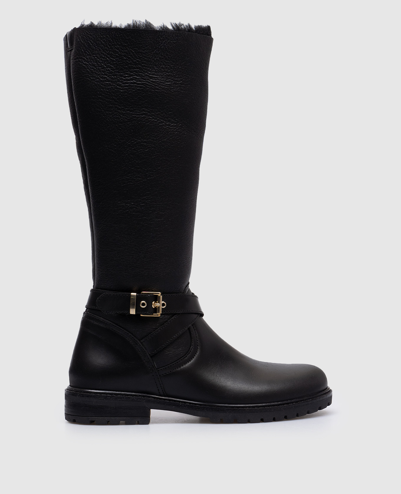 

Детские черные кожаные сапоги на меху, Черный, Сапоги