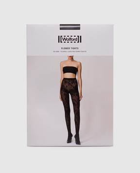 Wolford Чорні колготи у квітковий візерунок 30 den 17625