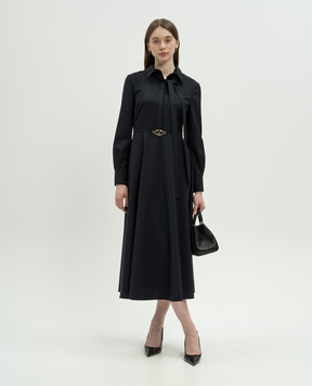 Valentino Синее платье с шерстью с логотипом VLogo Signature 5B3VA9D12QB