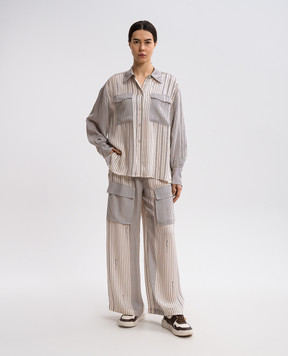 Twin Set Actitude Бежева блуза в смужку з логотипом 251AP2205