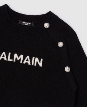 Balmain Дитячий чорний джемпер з вовною з контрастним візерунком BV9B00Z2409410