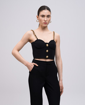 Balmain Черный топ-бюстье из шерсти EF0AD405WC09
