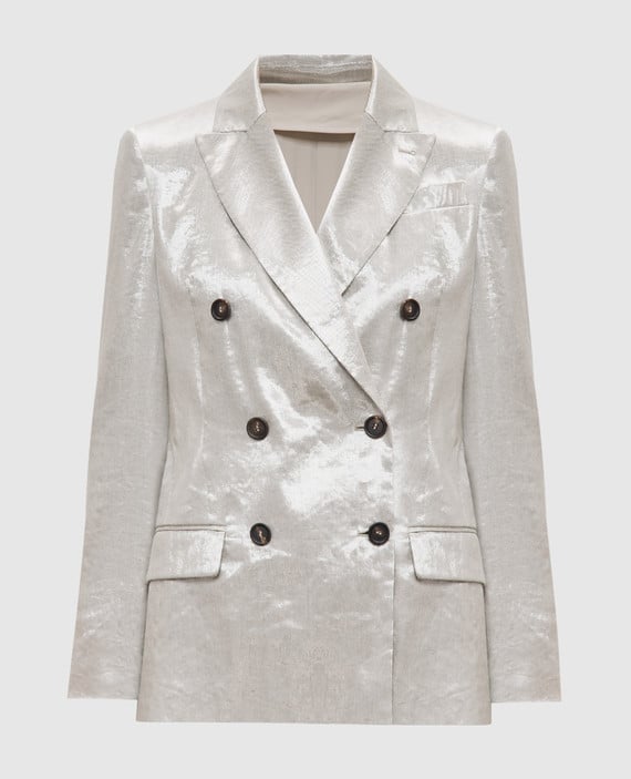 Silver double-breasted jacket with linen