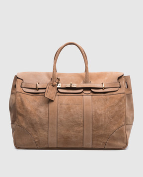 Brunello Cucinelli Бежевая замшевая дорожная сумка Country с логотипом MBWTU071