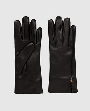 Saint Laurent Чорні шкіряні рукавчки з монограмою логотипа 8026483YQ52