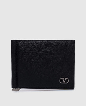Valentino Черный кожаный картхолдер с зажимом для купюр с логотипом логотипа VLogo Signature 6Y2P0V07UAG