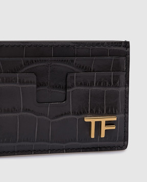 Tom Ford Серый кожаный картхолдер с тиснением под кожу крокодила с логотипом. S0466LCL395X