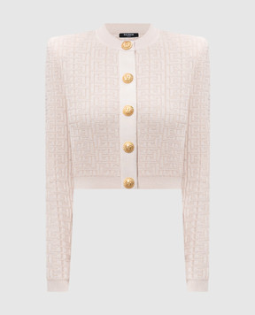 Balmain Бежевый кардиган в узор PB Labyrinth EF1KL196KI02