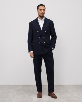 Brunello Cucinelli Синий костюм с леном, шелком и шерстью MR475LDPGP