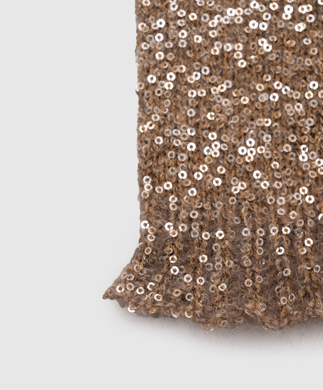 Brunello Cucinelli Бежевые перчатки с мохером с пайетками MPN568279P изображение 3