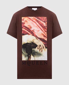 Alexander McQueen Коричнева футболка з принтом 815011QTADA