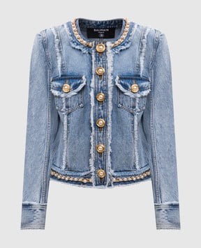 Balmain Блакитна джинсова куртка з намистинами EF0SK81075DF