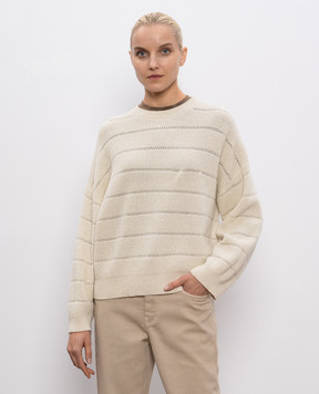 Brunello Cucinelli Бежевий светр з кашеміру та вовни з люрексом MBM738200P