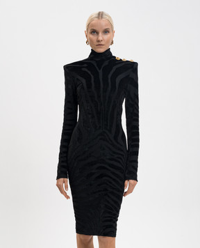 Balmain Чорна сукня в тканий анімалістичний візерунок FF0RF075JL11