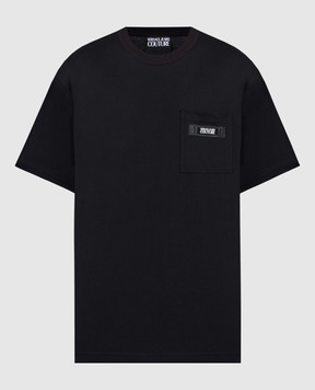 Versace Jeans Couture Черная футболка с нашивкой логотипа 76GAHE05CJ00E