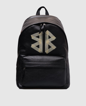 Balenciaga Чорний шкіряний рюкзак Explorer з принтом емблеми логотипа 5032212ABND