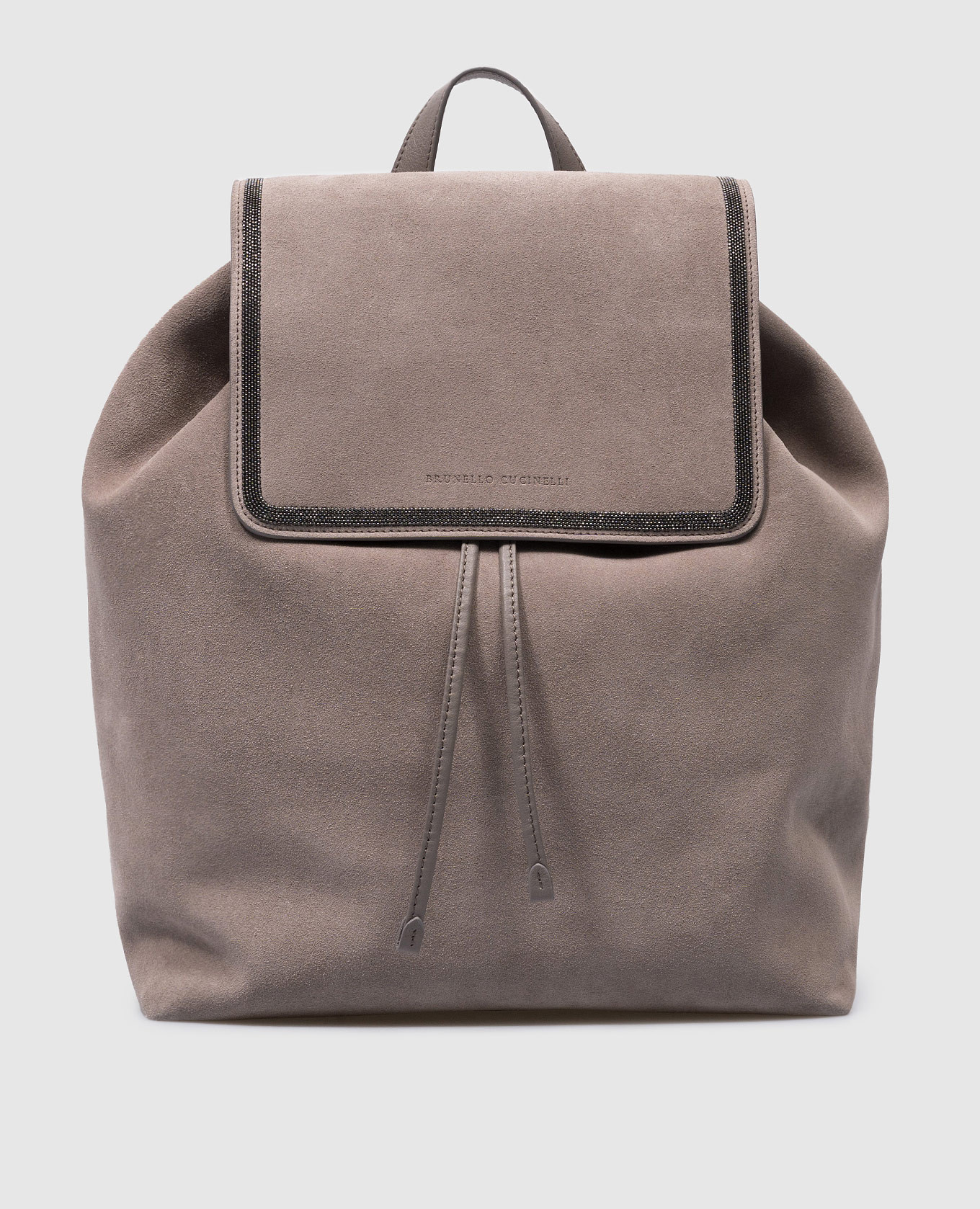 Gray suede backpack with monil chain
