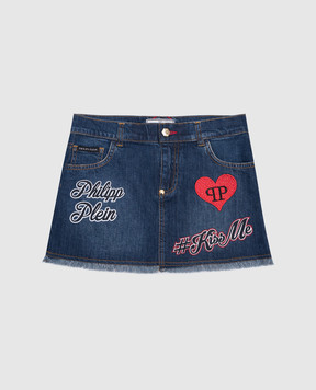 Philipp Plein Детская синяя юбка мини с принтом логотипа GDV00071216