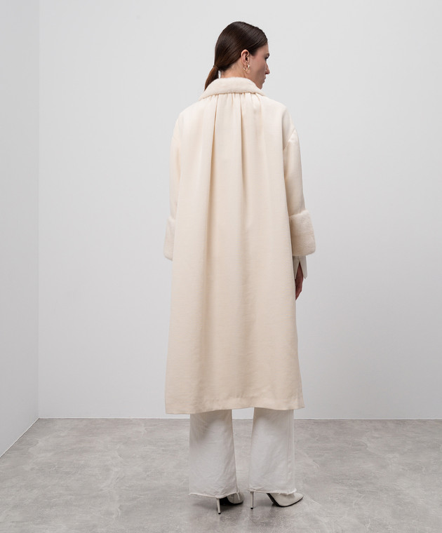 Via Cappella Бежевое пальто из кашемира, шелка и льна с мехом норки C217FABRICWTM изображение 4