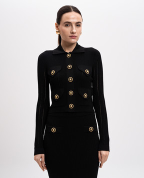 Balmain Черный кардиган с акцентной фурнитурой Chain Lion Thread EF1KL150KI10