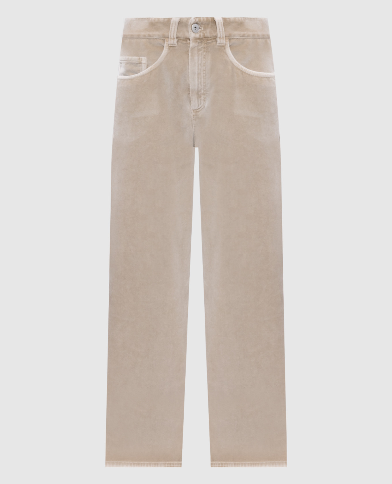 

Бежевые велюровые брюки с цепочкой мониль, Бежевый, Прямые брюки