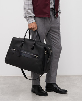 Santoni Чорна шкіряна дорожня сумка з логотипом UIBBA2646BSACSU
