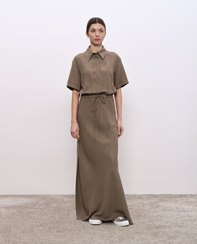 Brunello Cucinelli Коричнева сукня-сорочка з льоном MH126A5322