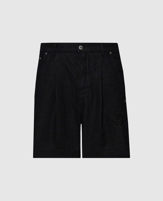 Black linen 90s Logo shorts with logo patch
