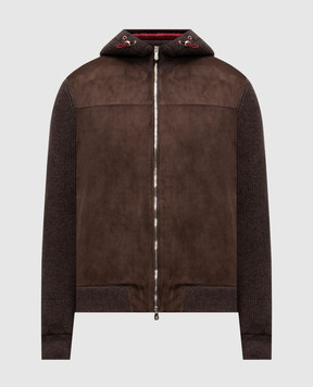 Brunello Cucinelli Коричневая комбинированная куртка с кашемиром MPCLF2053