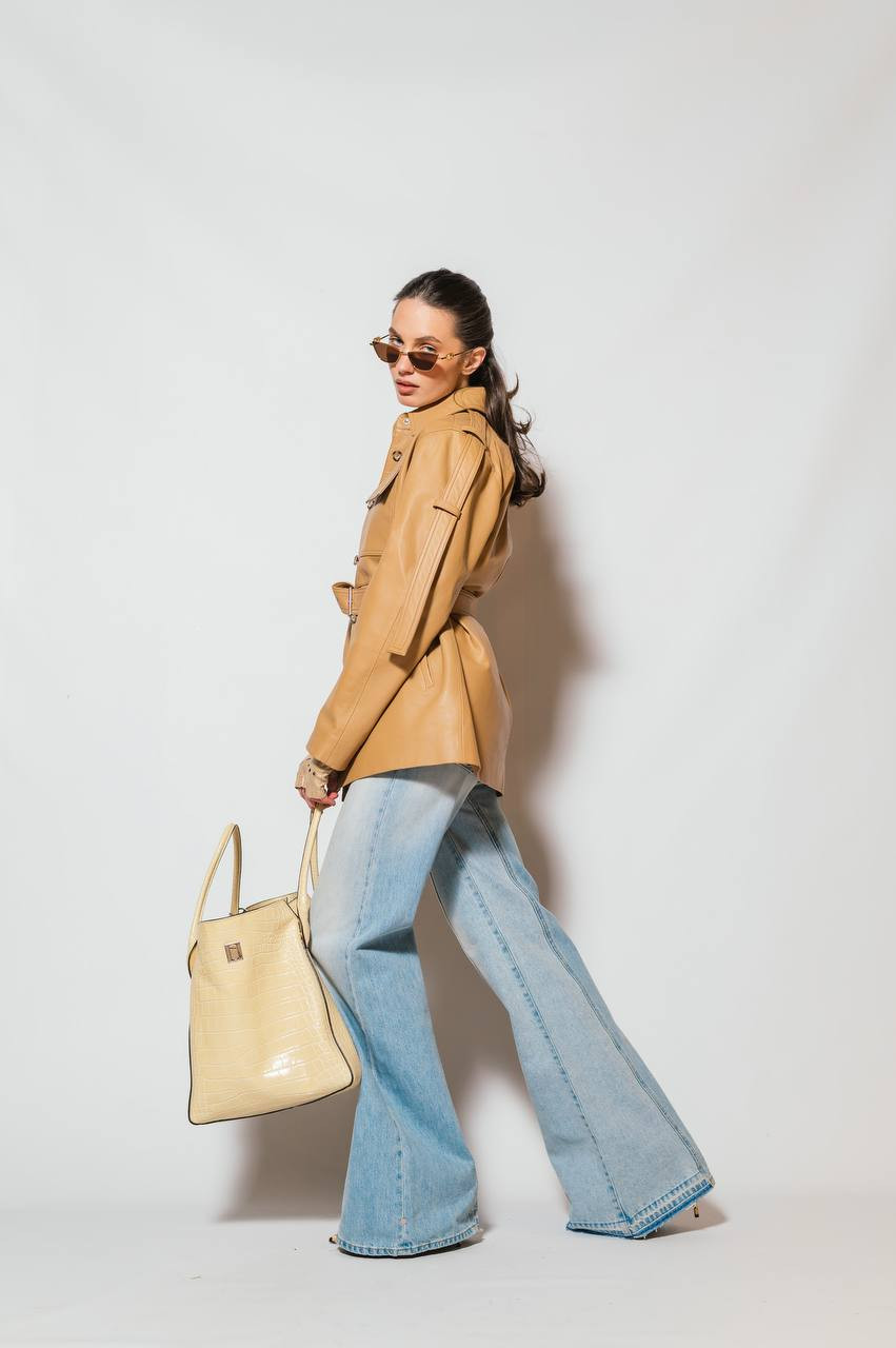 Victoria Beckham Бежевая кожаная куртка 1125LJK006078A изображение 6
