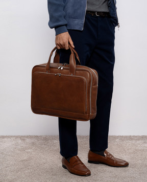 Brunello Cucinelli Коричневый кожаный портфель с логотипом MBZIBU391
