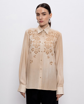 Ermanno Scervino Бежевая рубашка с ажурной вышивкой D462K764EMY