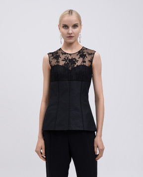 Alexander McQueen Чорний топ з шовком з мереживом 832038QEAGE