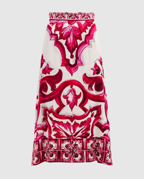 Dolce&Gabbana Белая юбка из шелка в принт Majolica F4CEMTHPABX