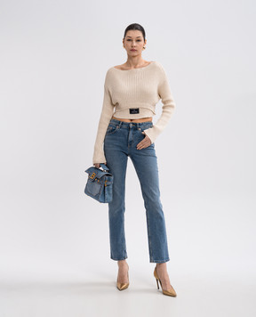 Balmain Бежевий джемпер з кашеміром з нашивкою логотипа EF1KA086KH84