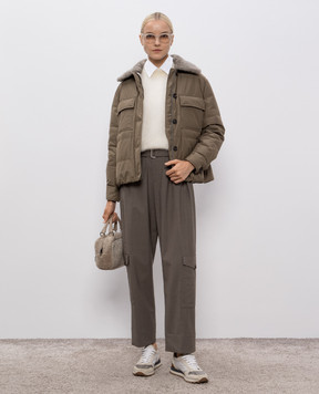 Brunello Cucinelli Коричнева пухова куртка з хутром MG5017688