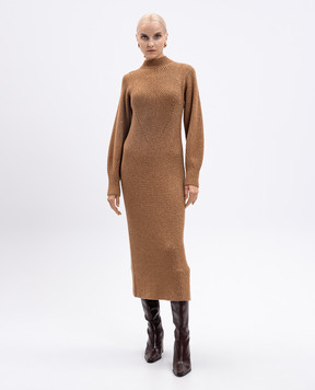 Twinset Коричневое платье миди с шерстью 252TT3460